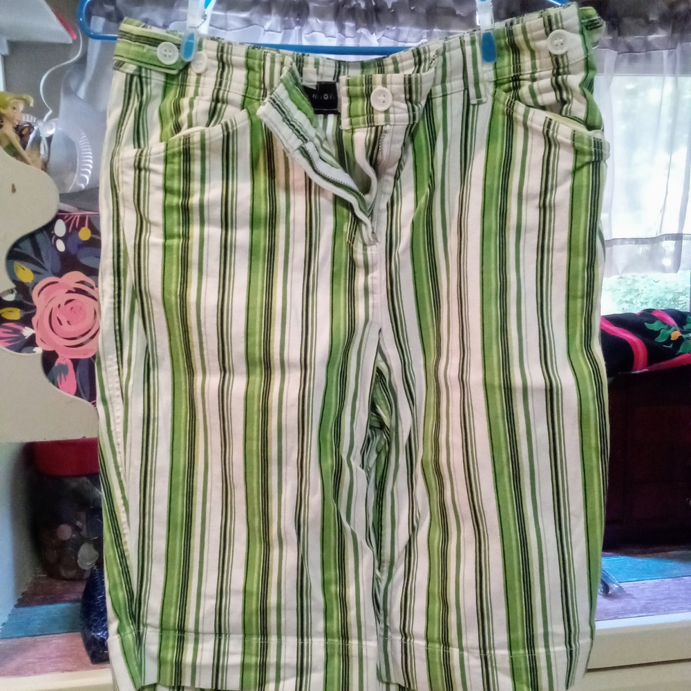 Jones New York Green and White Striped Shorts